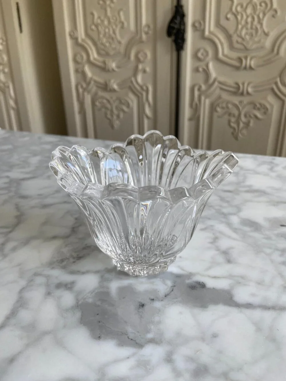 Vintage Clear Glass Tealight Candle Holder Scalloped Fluted Starburst Design